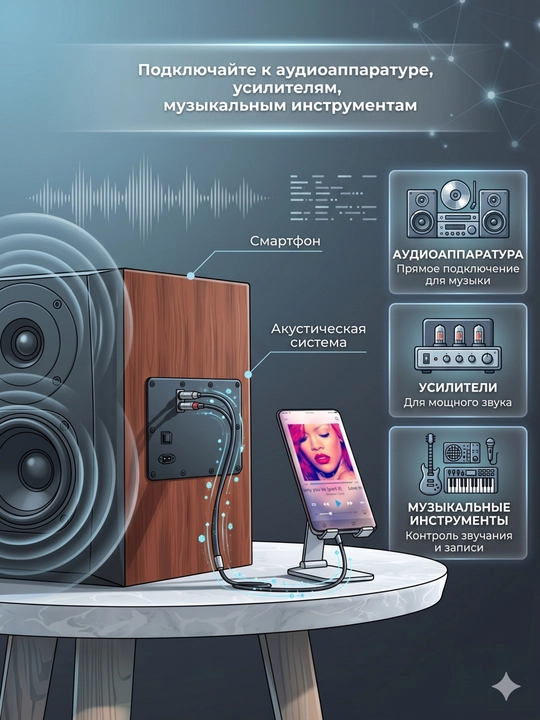 Кабель RCA - Jack 3.5, аудиокабель mini Jack 3.5 - 2 RCA, AUX - RCA