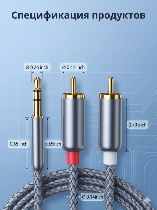 Кабель RCA - Jack 3.5, аудиокабель mini Jack 3.5 - 2 RCA, AUX - RCA