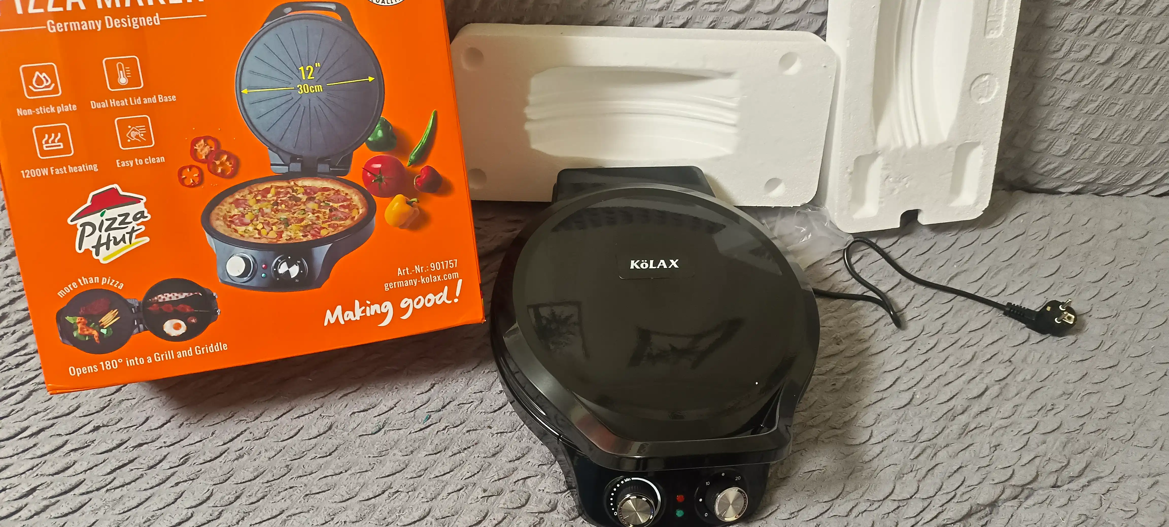 Uy oshxonasi uchun elektr pitssa tayyorlagich, Kolax elektr gril, 30 sm
