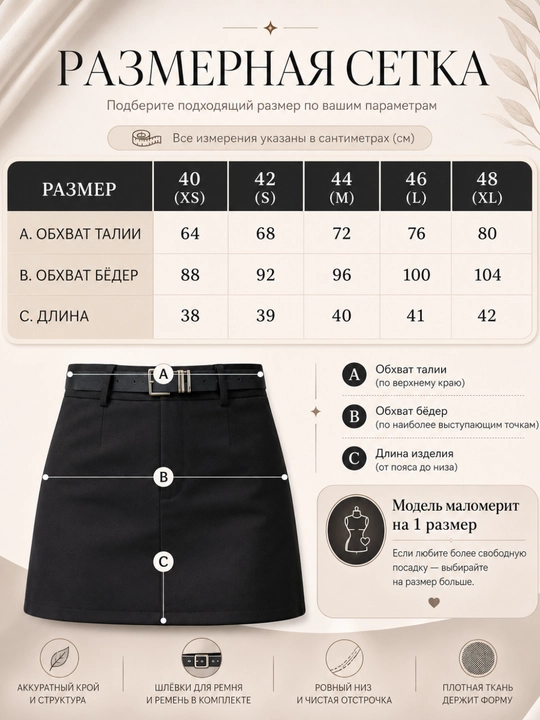 Klassik mini yubka, belbog‘li, qisqa, ofisga mo‘ljallangan, shortikli taglik