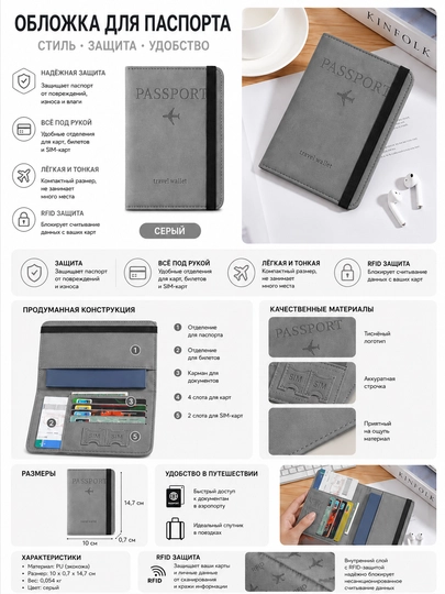 Обложка для паспорта с RFID защитой