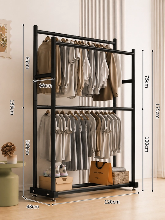 Kiyimlar uchun ikki qavatli metall stoyka, 185×120 sm - 