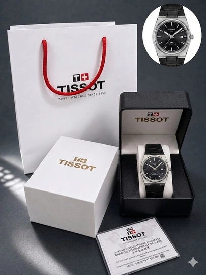 Мужские наручные часы TISSOT в классическом стиле, кварцевый механизм, коробка и документы — WATCH11-85W0228-ХРОМ-KOMPLKT