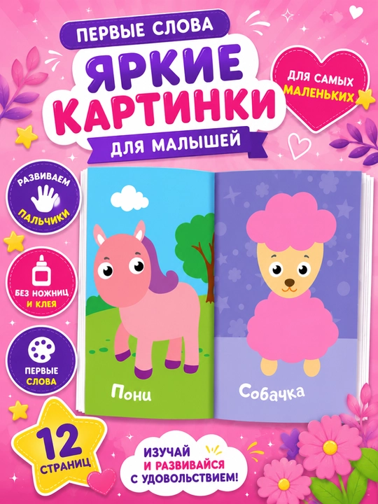 Аппликации наклейками, без ножниц, без клея, 2+
