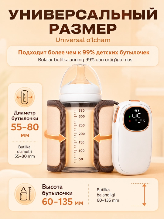 Подогреватель детского питания и молока, 6 режимов, 8000мАч, Type-C, адаптер зарядки 18Вт