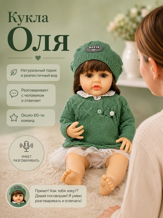 Reborn qo'g'irchoqlar, qizlar uchun qo'g'irchoq, gapiradigan, 55 sm - 