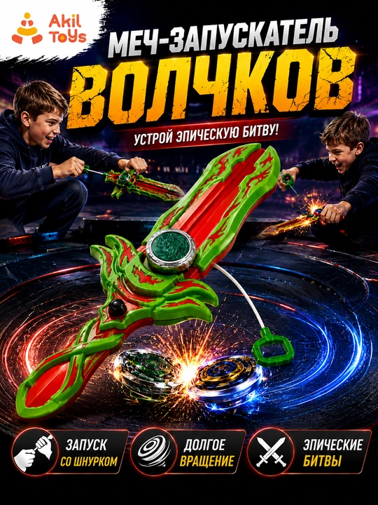 Battle Spin bo‘ri qilichi - Bo‘ri jangi paketi, Akil Toys - 