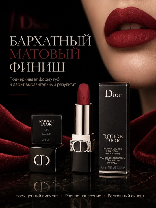 Помада для выразительных губ  Rouge Dior Satin 720 – яркий цвет и гладкий финиш