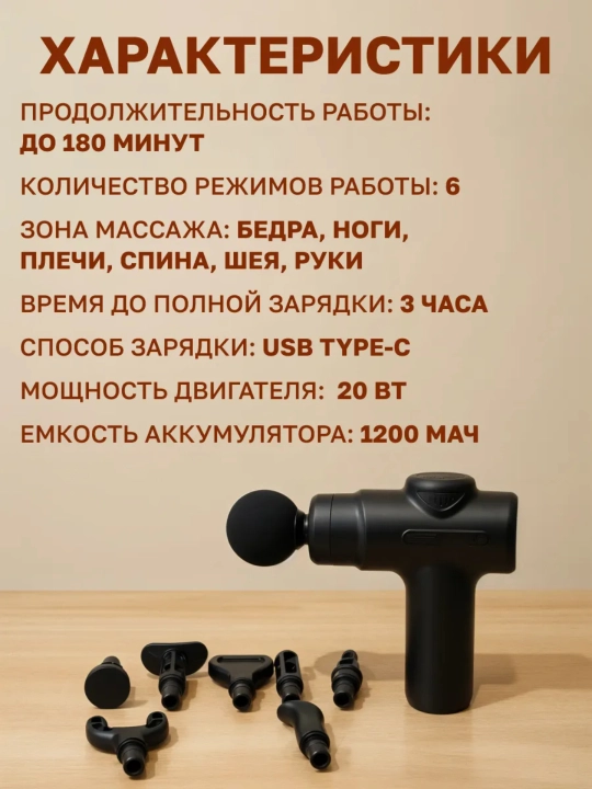 Perkussion massajer 8 ta nasadka kuchli massaj pisti toliq tanasi uchun qora
