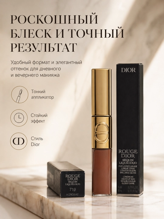 Nigohlarni tortuvchi lab yaltirog`i Dior Gloss Duo 719 Acrobat – yorqinlik effekt