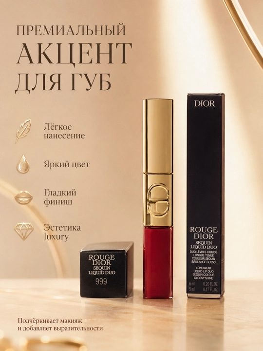 Эффект голливудских губ Dior 999 Spectacular – ультра блеск и глубина цвета
