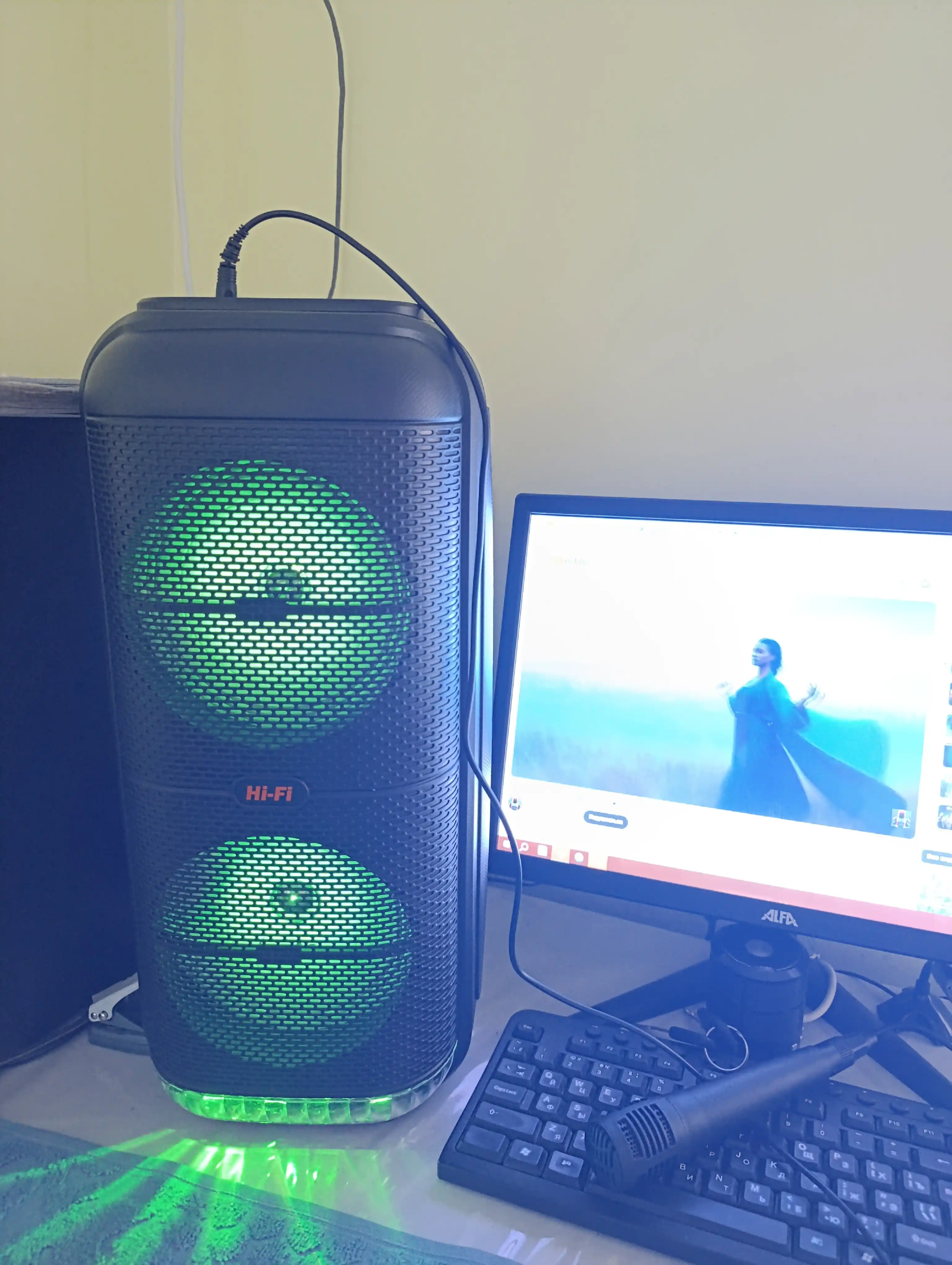 Portativ karaoke kolonka ZQS, mikrofon, pultli, RGB yorug'lik, Bluetoothli