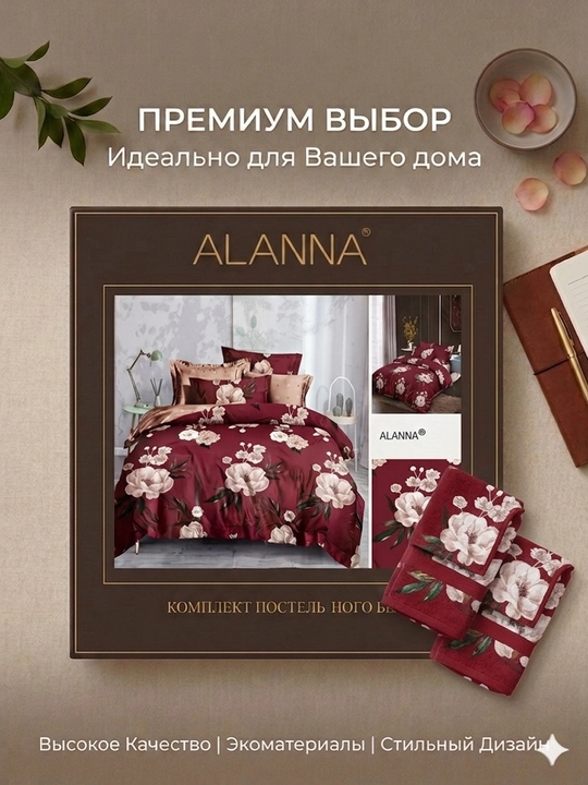 ALANNA "Qorong'uda porlovchi" choyshablar to'plami, Satin-Evro, 100% paxta