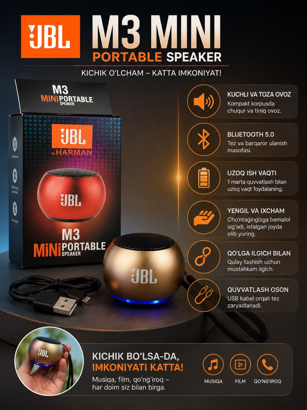 JBL M3 Mini Portable Speaker - ixcham Bluetooth karnay - 