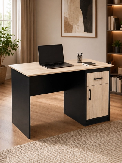 Письменный, компьютерный стол DANTE2 из ЛДСП с ящиком и тумбой, 120*60*75 см — FIDEA25-DANTE2-БЕЖЕВ