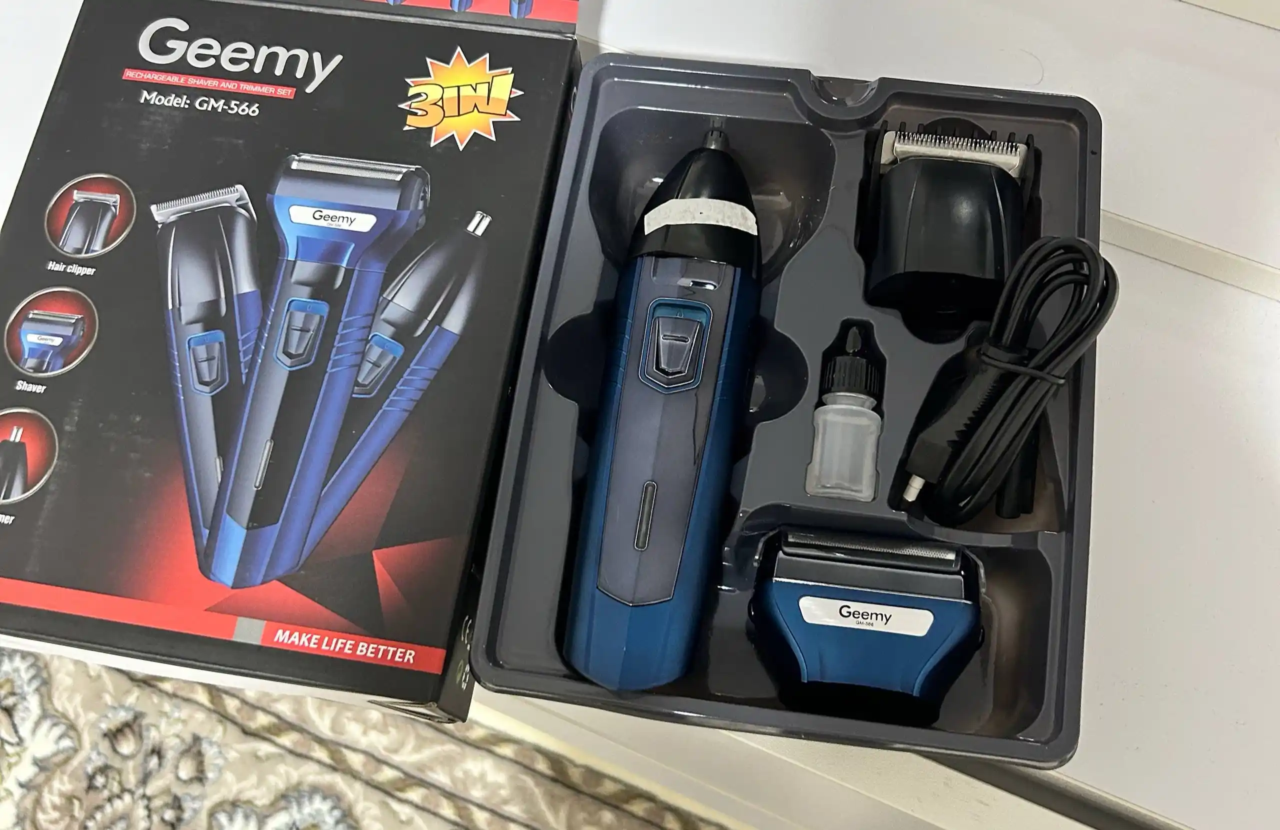 Trimmer soqol va  soch olish mashinasi elektr ustara Geemy, 3 tasi 1 da 566