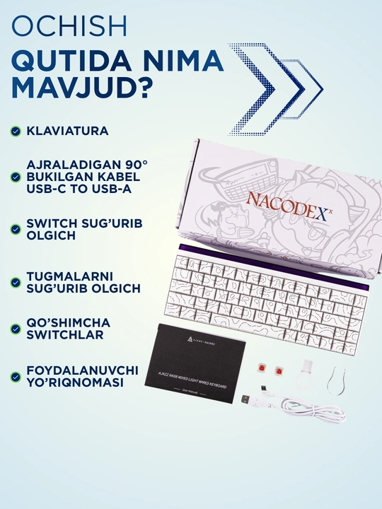 Geymerlar uchun RGB yoritilgan AJAZZ o‘yin klaviaturasi mexanik / membranali