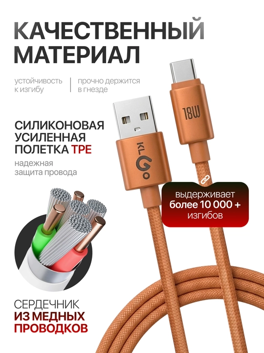 Кабель USB Type-C (для Android), 1000 мм, зарядка 18W