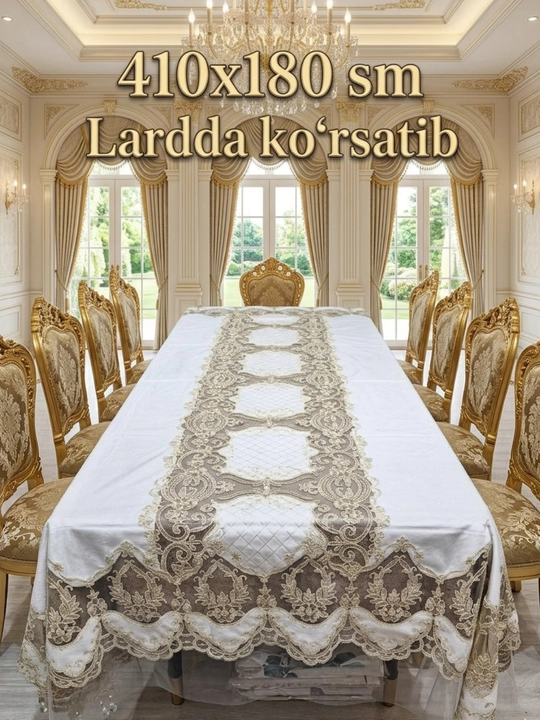 Oshxona, mehmonxona va bayram dasturxoni uchun nafis naqshli oq dasturxon