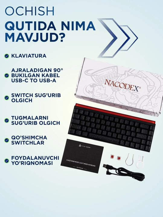 Geymerlar uchun RGB yoritilgan AJAZZ o‘yin klaviaturasi mexanik / membranali