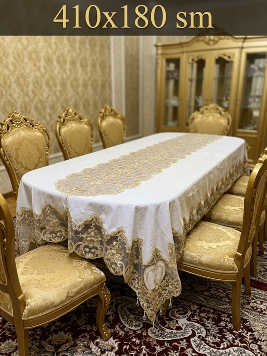 Nafis bezakli oq dasturxon mehmonxona va oshxona uchun hashamatli tanlov
