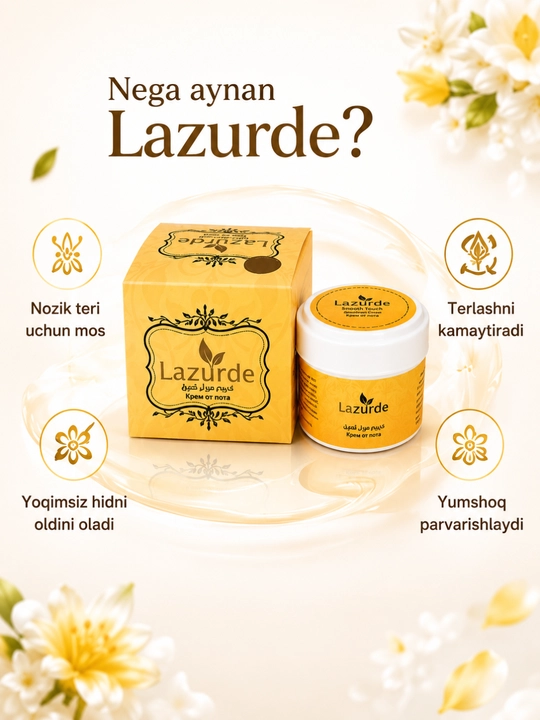 Lazurde Ayollar uchun dezodorant, ter hidiga qarshi antiperspirant krem, 50 gr