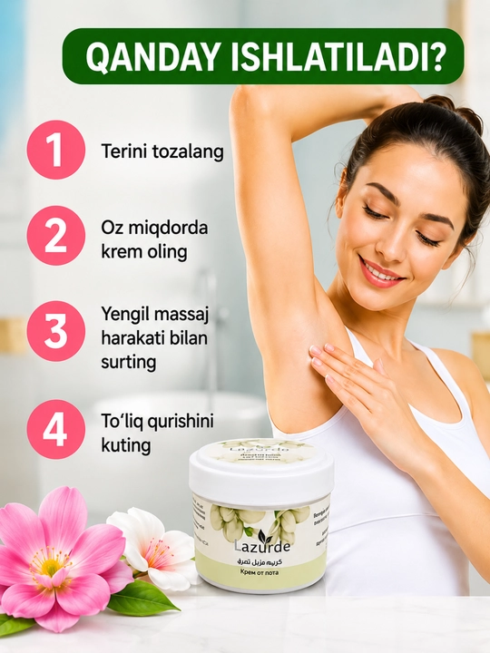 Lazurde ayollar uchun dezodorant, ter hidiga qarshi antiperspirant krem, 50 gr