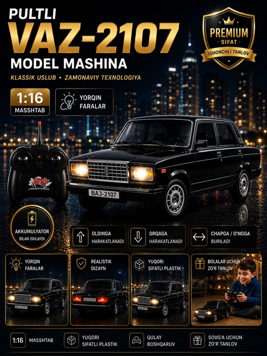 VAZ-2107 "Jiguli" pultidagi mashina — avtomobil modeli 1:16 - 