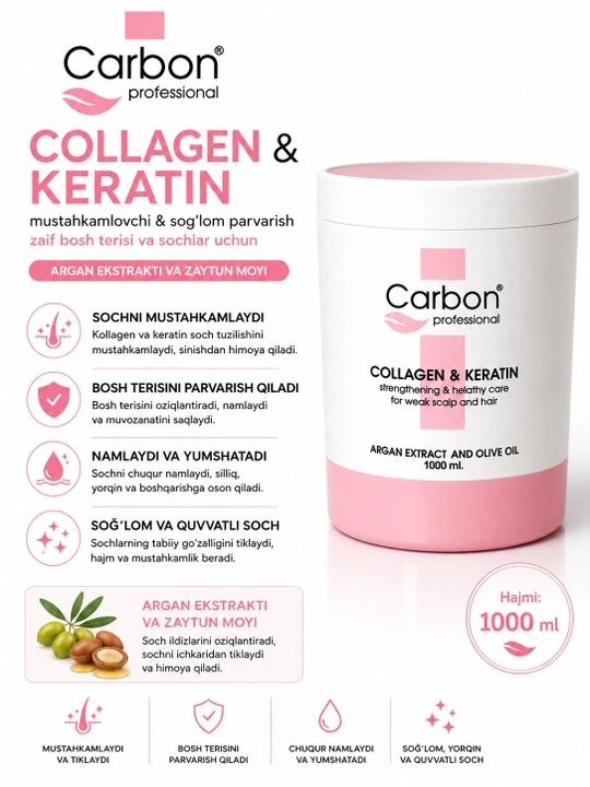 OMEGA Carbon Professional Бальзам для волос Collagen & Keratin Питает  и придаёт гладкость