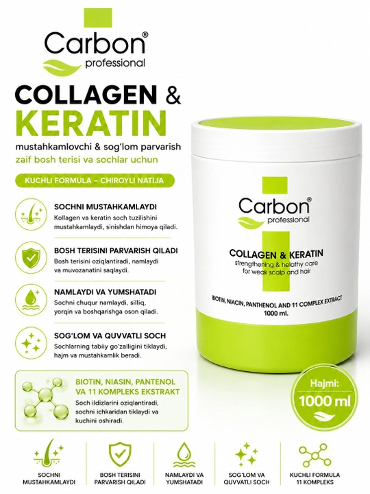 OMEGA Carbon Professional Бальзам для волос Collagen & Keratin Питает  и придаёт гладкость - 