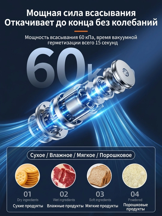 Вакуумный упаковщик, вакууматор для продуктов + 10 пакетов, мощный, вакууматор