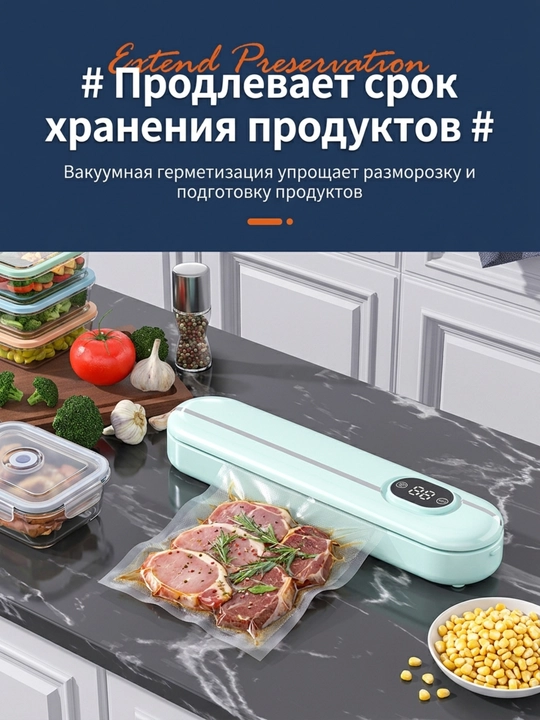Вакуумный упаковщик, вакууматор для продуктов + 10 пакетов, мощный, вакууматор