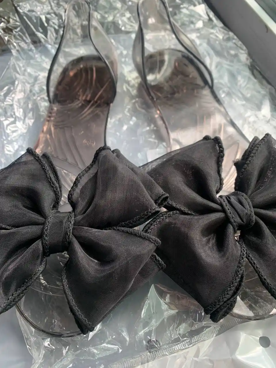 Женские прозрачные балетки с бантом летние силиконовые сандалии, jelly shoes пляжная обувь