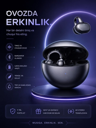 Simsiz Bluetooth naushniklar, yuqori sifatli ovoz, qulay va zamonaviy dizayn - 