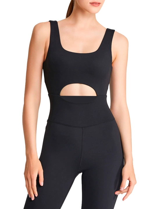 Ayollar sport kombinezon, fitness, yoga uchun jumpsuit, ochiq bel dizaynli, tez quruvchi mato