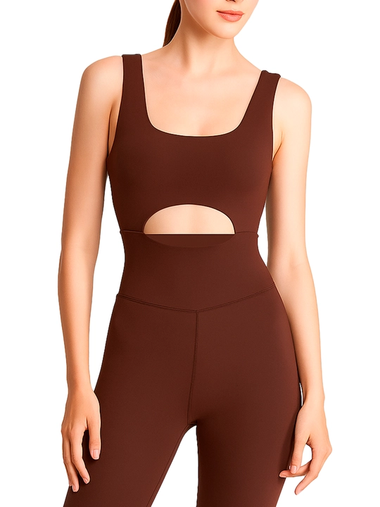 Ayollar sport kombinezon, fitness, yoga uchun jumpsuit, ochiq bel dizaynli, tez quruvchi mato