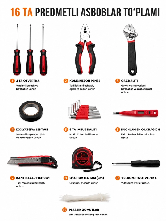 Home Use Tools (Uyda ishlatish uchun asboblar toʻplami)