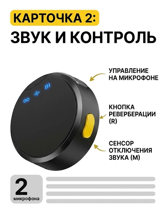 Микрофон петличный 2 шт — беспроводной для iPhone и Android, видео, интервью