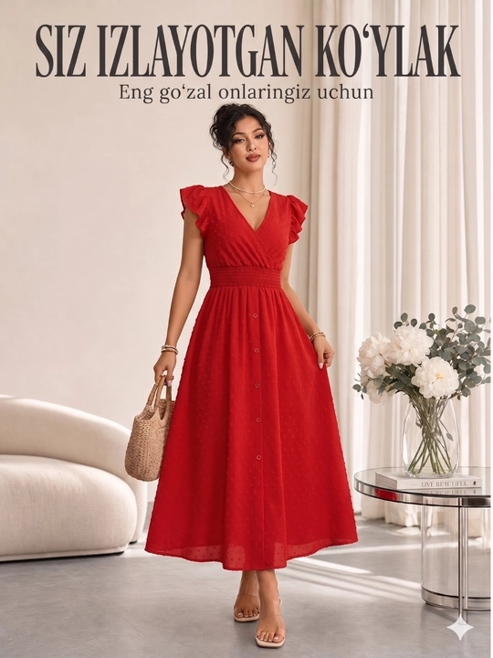 Ayollar midi ko‘ylagi, keng fason, yengil, 6 rang, S-2XL
