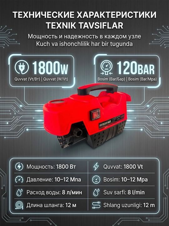 Автомойка высокого давления MOON 1800 Вт, автомойка