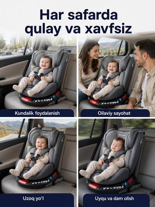 Автокресло детское 0-12 лет 360° ISOFIX LATCH до 50 кг 4 положения