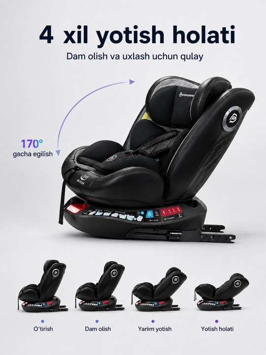 Автокресло детское 0-12 лет 360° ISOFIX LATCH до 50 кг 4 положения