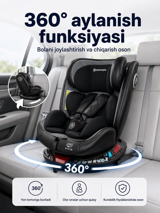 Автокресло детское 0-12 лет 360° ISOFIX LATCH до 50 кг 4 положения