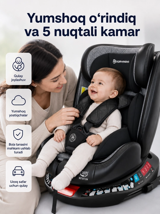 Автокресло детское 0-12 лет 360° ISOFIX LATCH до 50 кг 4 положения