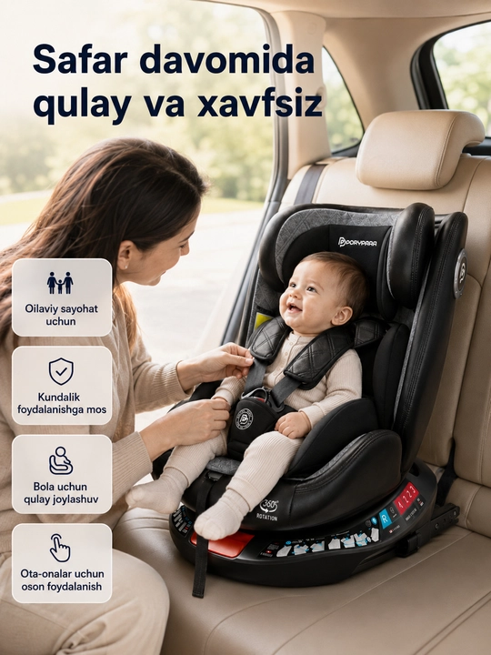 Автокресло детское 0-12 лет 360° ISOFIX LATCH до 50 кг 4 положения
