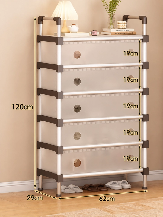 Oyoq kiyim javoni 6 qatorli, eshikli poyabzal shkafi 120×62×29 sm - 