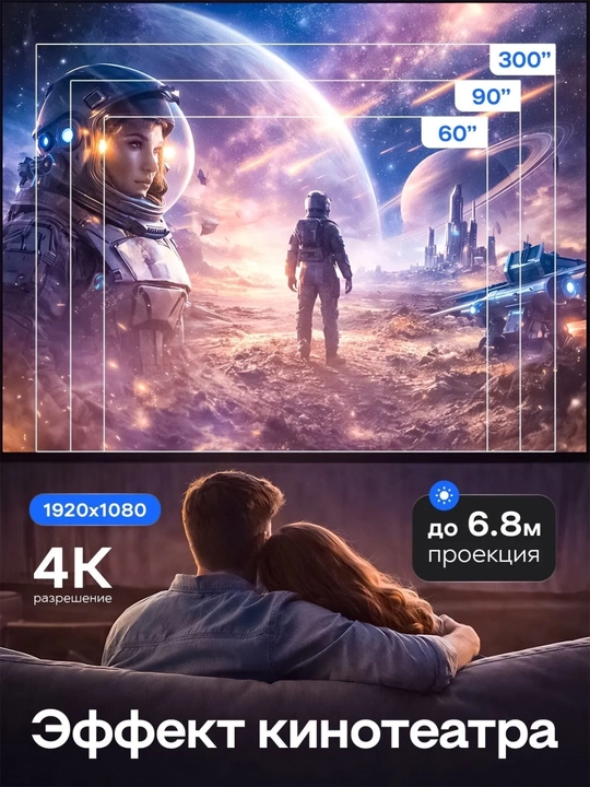 A10 Plus film proyektori, Android 4K proyektori + Wi-Fi, Bluetooth, HDMI