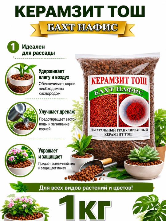 Керамзит «Baxt Nafis» 800g – дренажный камень для комнатных и уличных растений, 200 г - 