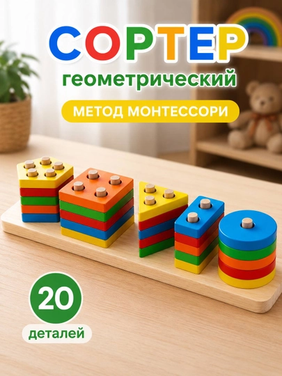 Развивающий набор деревянных игрушек Монтессори для детей — KANS01-СОРТЕРР-АМЕТИС