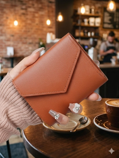 Кошелек женский из экокожи, компактный портмоне. 12*10 см — GAV85-KARMON-КОРИЧН